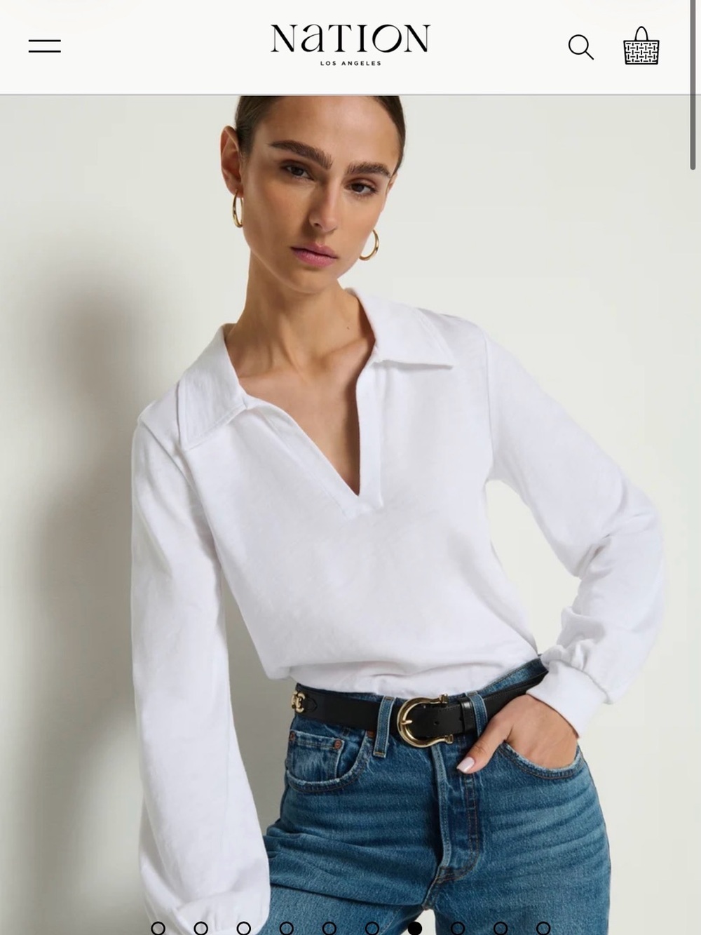 NATION Los Angeles White Kimberly Polo Tee size Small